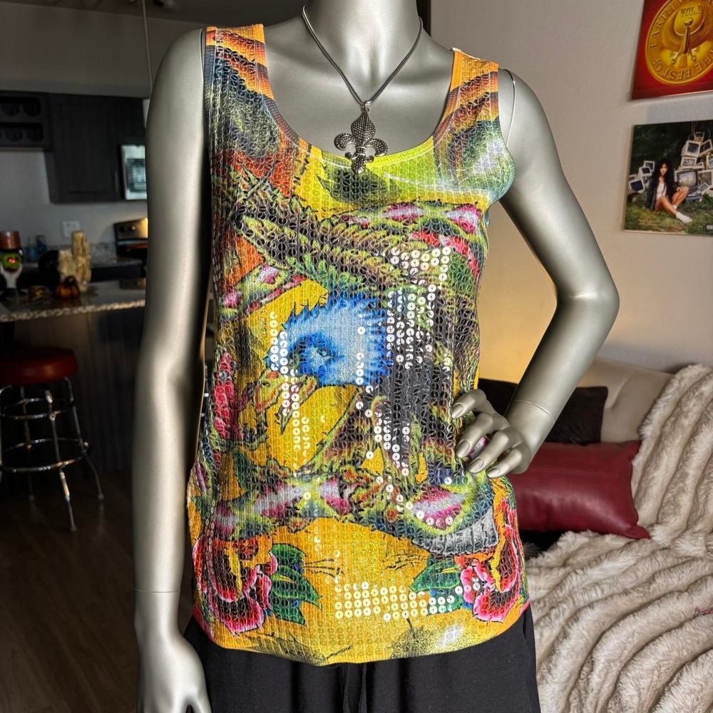 SayWhat Multicolor Sequin Floral Bird Print Y2K Tank Top π¦
πΉ